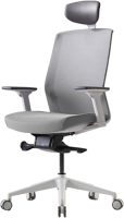 Кресло офисное Bestuhl J1 White Pl с подголовником и подлокотником (серая сетка/серая ткань) - 