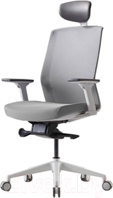 Кресло офисное Bestuhl J1 White Pl с подголовником и подлокотником (серая сетка/серая ткань)