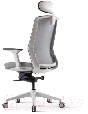 Кресло офисное Bestuhl J1 White Pl с подголовником и подлокотником (серая сетка/серая ткань)