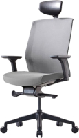 Кресло офисное Bestuhl J1 Black Pl с подголовником и подлокотником (серая сетка/серая ткань) - 