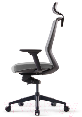 Кресло офисное Bestuhl J1 Black Pl с подголовником и подлокотником (серая сетка/серая ткань)
