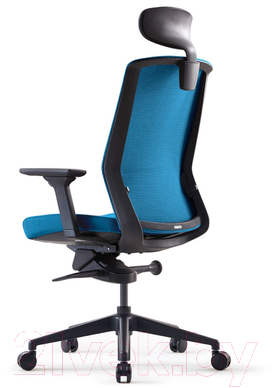 Кресло офисное Bestuhl J1 Black Pl с подголовником и подлокотником (синяя сетка/синяя ткань)