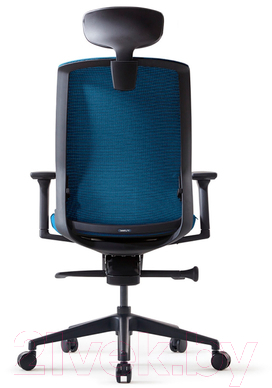 Кресло офисное Bestuhl J1 Black Pl с подголовником и подлокотником (синяя сетка/синяя ткань)