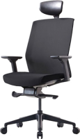 Кресло офисное Bestuhl J1 Black Pl с подголовником и подлокотником (черная сетка/черная ткань) - 