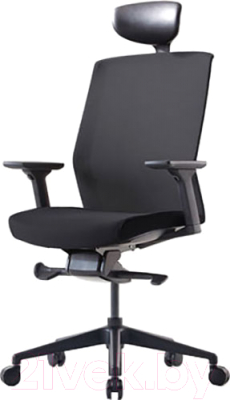 Кресло офисное Bestuhl J1 Black Pl с подголовником и подлокотником (черная сетка/черная ткань)