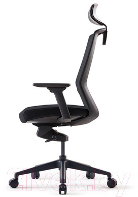 Кресло офисное Bestuhl J1 Black Pl с подголовником и подлокотником (черная сетка/черная ткань)