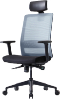 Кресло офисное Bestuhl S30 Black Pl с подголовником и подлокотником (синяя сетка/черная ткань) - 