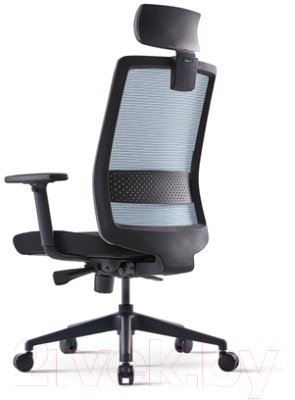 Кресло офисное Bestuhl S30 Black Pl с подголовником и подлокотником (синяя сетка/черная ткань)