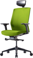 Кресло офисное Bestuhl J1 Black Pl с подголовником и подлокотником (зеленая сетка/зеленая ткань) - 