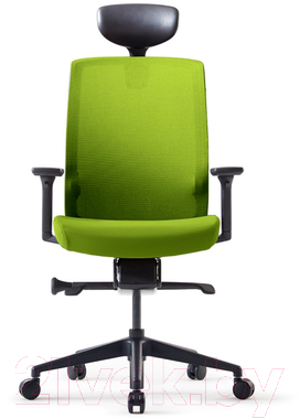 Кресло офисное Bestuhl J1 Black Pl с подголовником и подлокотником (зеленая сетка/зеленая ткань)