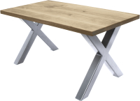 Обеденный стол Buro7 Икс Классика 150x80x76 (дуб беленый/серебристый) - 