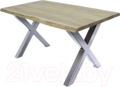 Обеденный стол Buro7 Икс с обзолом 150x80x76 (дуб беленый/серебристый)