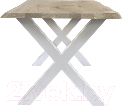 Обеденный стол Buro7 Икс с обзолом и сучками 150x80x76 (дуб беленый/белый)