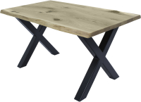 Обеденный стол Buro7 Икс с обзолом и сучками 150x80x76 (дуб беленый/черный) - 