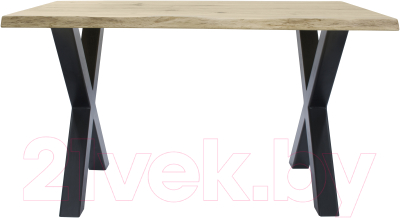 Обеденный стол Buro7 Икс с обзолом и сучками 150x80x76 (дуб беленый/черный)