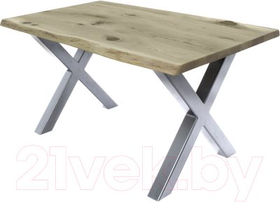 Обеденный стол Buro7 Икс с обзолом и сучками 150x80x76 (дуб беленый/серебристый)