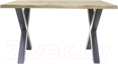 Обеденный стол Buro7 Икс с обзолом и сучками 150x80x76 (дуб беленый/серебристый)