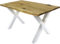 Обеденный стол Buro7 Икс с обзолом и сучками 150x80x76 (дуб натуральный/белый) - 