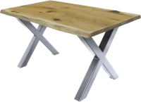 Обеденный стол Buro7 Икс с обзолом и сучками 150x80x76 (дуб натуральный/серебристый) - 