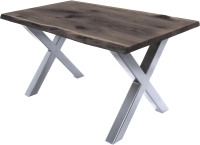 Обеденный стол Buro7 Икс с обзолом и сучками 150x80x76 (дуб мореный/серебристый) - 