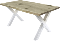 Обеденный стол Buro7 Икс с обзолом и сучками 180x80x76 (дуб беленый/белый) - 