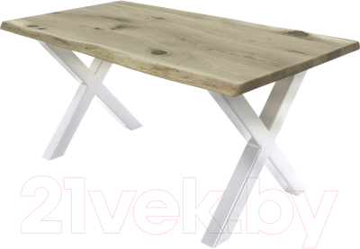 Обеденный стол Buro7 Икс с обзолом и сучками 180x80x76 (дуб беленый/белый)