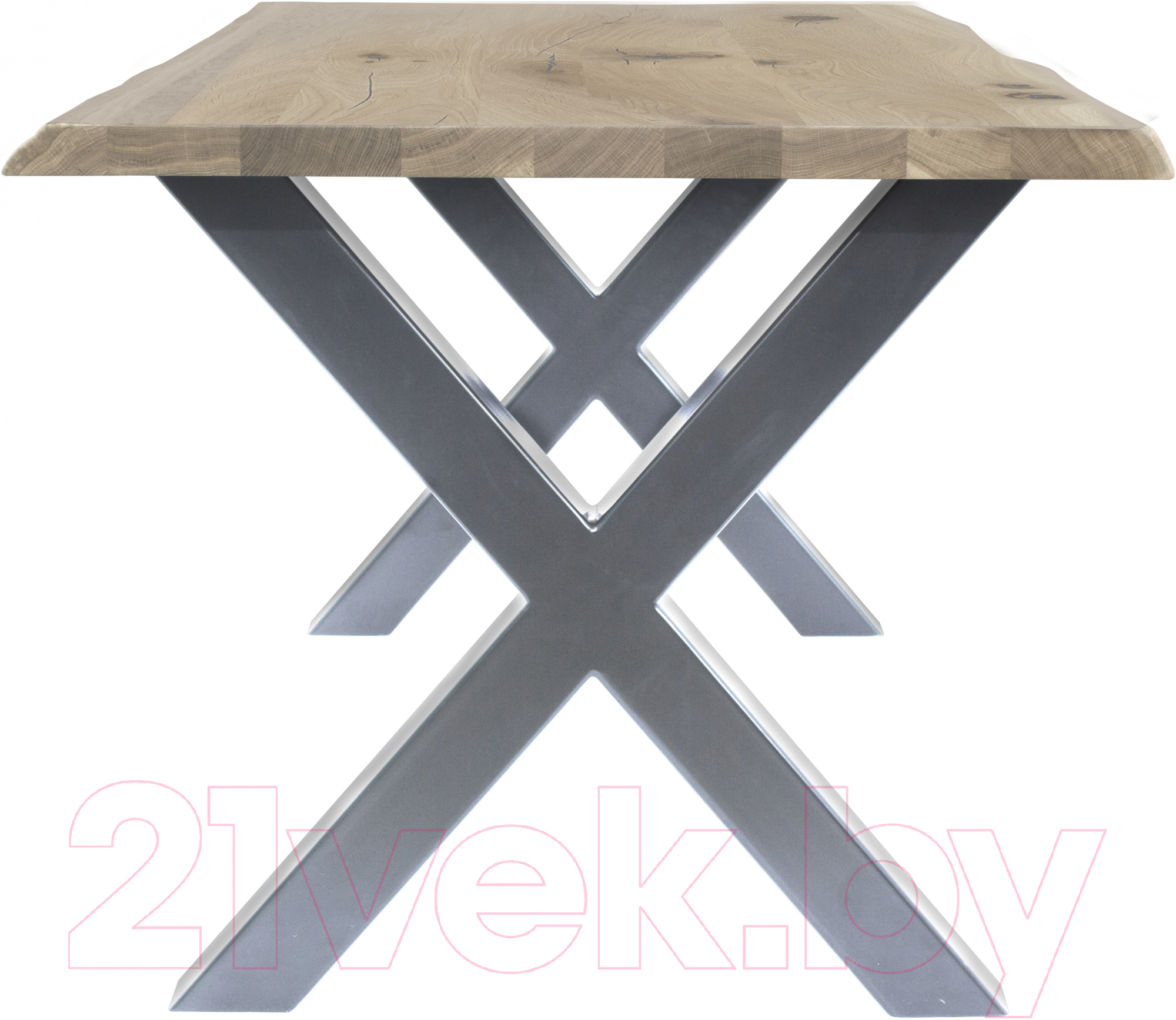 Обеденный стол Buro7 Икс с обзолом и сучками 180x80x76 (дуб беленый/серебристый) — фото 3
