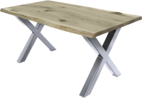 Обеденный стол Buro7 Икс с обзолом и сучками 180x80x76 (дуб беленый/серебристый) - 
