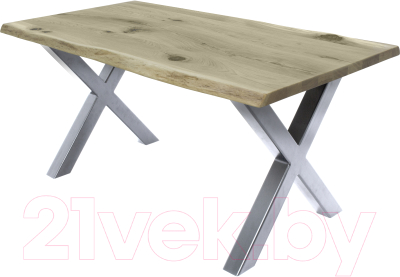 Обеденный стол Buro7 Икс с обзолом и сучками 180x80x76 (дуб беленый/серебристый)