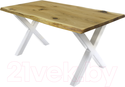 Обеденный стол Buro7 Икс с обзолом и сучками 180x80x76 (дуб натуральный/белый)