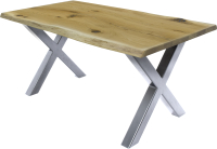 Обеденный стол Buro7 Икс с обзолом и сучками 180x80x76 (дуб натуральный/серебристый) - 
