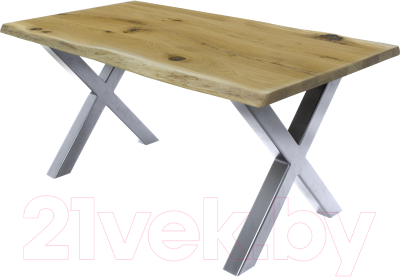 Обеденный стол Buro7 Икс с обзолом и сучками 180x80x76 (дуб натуральный/серебристый)