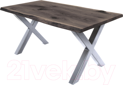 Обеденный стол Buro7 Икс с обзолом и сучками 180x80x76 (дуб мореный/серебристый)