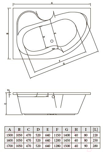 Ванна акриловая Bonito Home Arizona 160x105 L (с ножками)