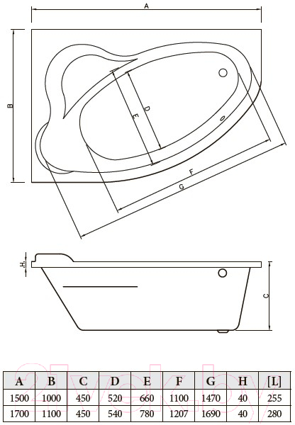 Ванна акриловая Bonito Home Rosa 170x110 L