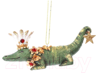 

Елочная игрушка Gisela Graham, Зеленый, Limited Fantasy Animals Крокодил в короне и со звездой / 14062