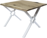 Обеденный стол Buro7 Икс-ромб с обзолом и сучками 110x80x76 (дуб беленый/белый) - 