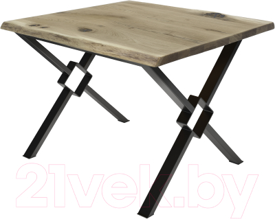 Обеденный стол Buro7 Икс-ромб с обзолом и сучками 110x80x76 (дуб беленый/черный)