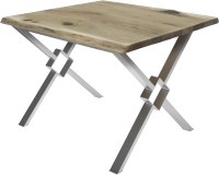 Обеденный стол Buro7 Икс-ромб с обзолом и сучками 110x80x76 (дуб беленый/серебристый) - 