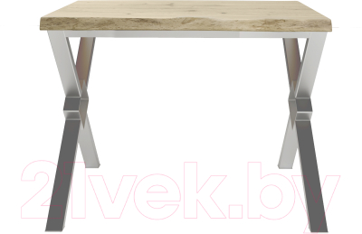 Обеденный стол Buro7 Икс-ромб с обзолом и сучками 110x80x76 (дуб беленый/серебристый)