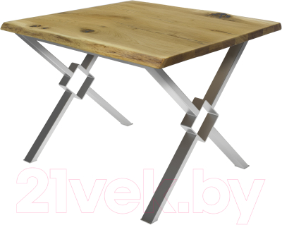 Обеденный стол Buro7 Икс-ромб с обзолом и сучками 110x80x76 (дуб натуральный/серебристый)