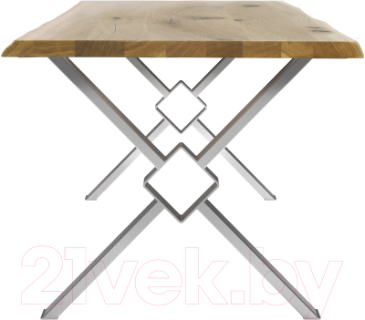 Обеденный стол Buro7 Икс-ромб с обзолом и сучками 110x80x76 (дуб натуральный/серебристый)