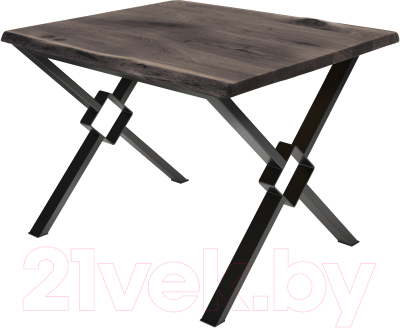 Обеденный стол Buro7 Икс-ромб с обзолом и сучками 110x80x76 (дуб мореный/черный)