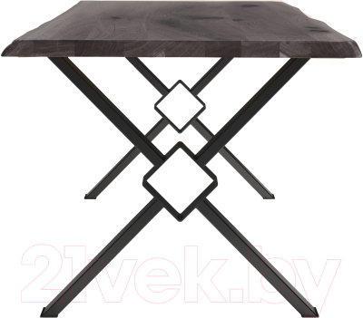 Обеденный стол Buro7 Икс-ромб с обзолом и сучками 110x80x76 (дуб мореный/черный)