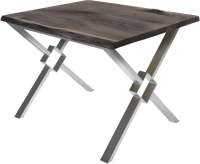 Обеденный стол Buro7 Икс-ромб с обзолом и сучками 110x80x76 (дуб мореный/серебристый) - 