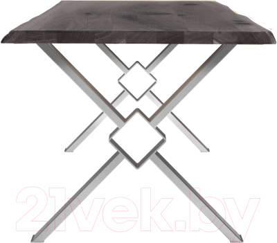 Обеденный стол Buro7 Икс-ромб с обзолом и сучками 110x80x76 (дуб мореный/серебристый)