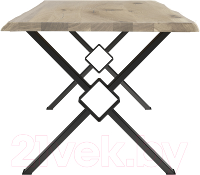 Обеденный стол Buro7 Икс-ромб с обзолом и сучками 120x80x76 (дуб беленый/черный)