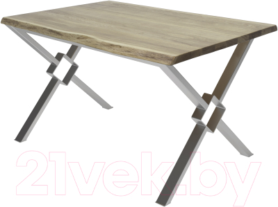 Обеденный стол Buro7 Икс-ромб с обзолом 150x80x76 (дуб беленый/серебристый)