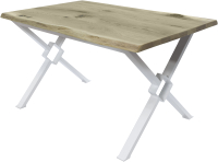 Обеденный стол Buro7 Икс-ромб с обзолом и сучками 150x80x76 (дуб беленый/белый) - 