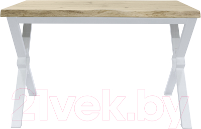 Обеденный стол Buro7 Икс-ромб с обзолом и сучками 150x80x76 (дуб беленый/белый)